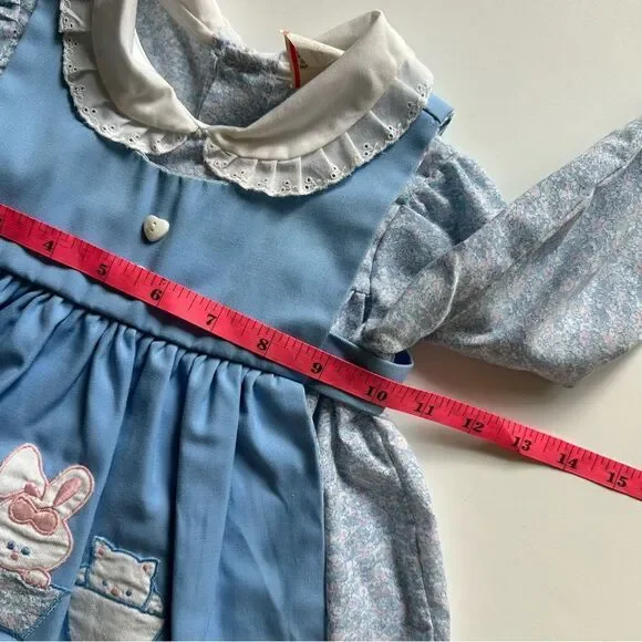 Vintage Peter Pan Collar Dress with Apron Duck Rabbit Cat Floral Print Size 18M - Picture 10 of 10